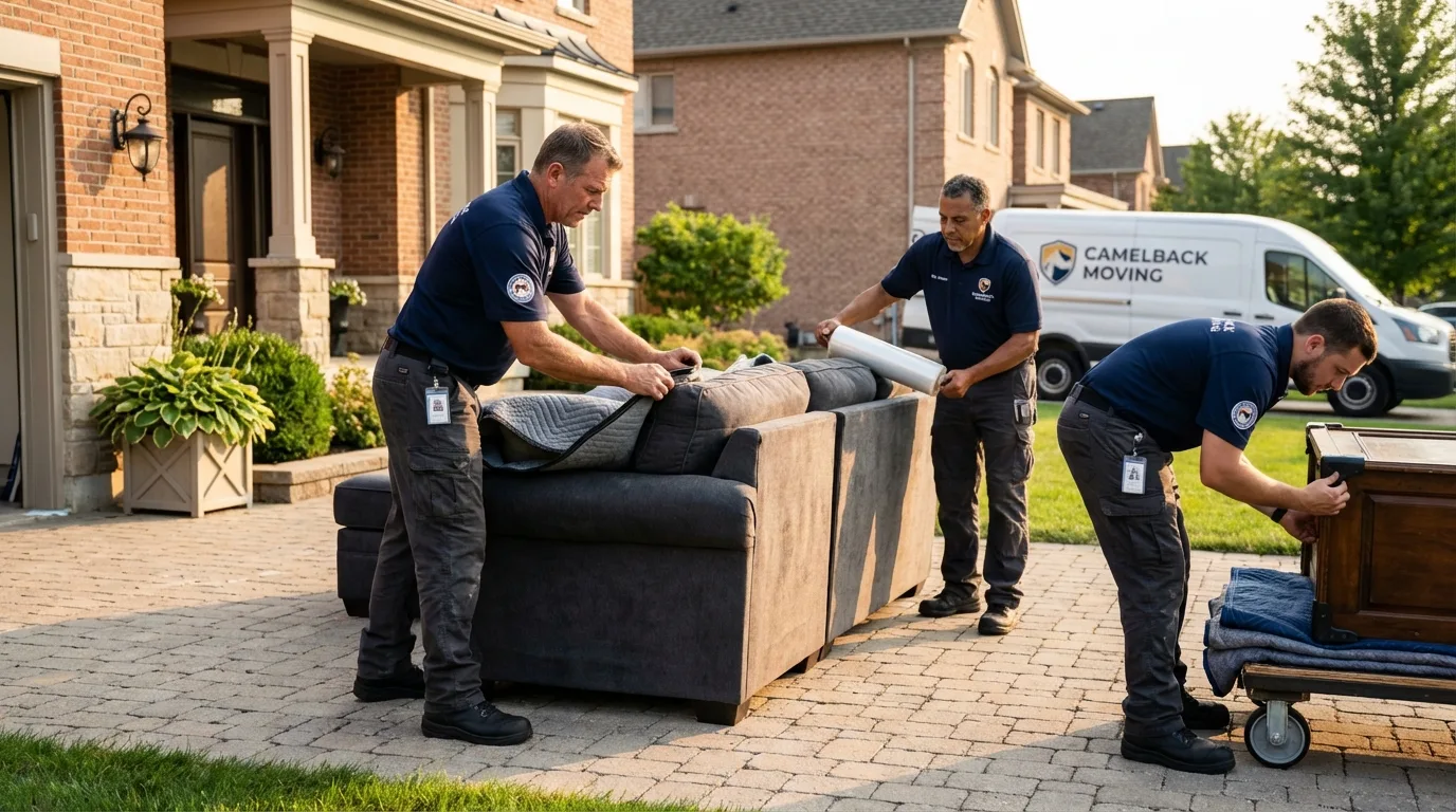 Large estate moving crew wrapping furniture in Cushing, OK